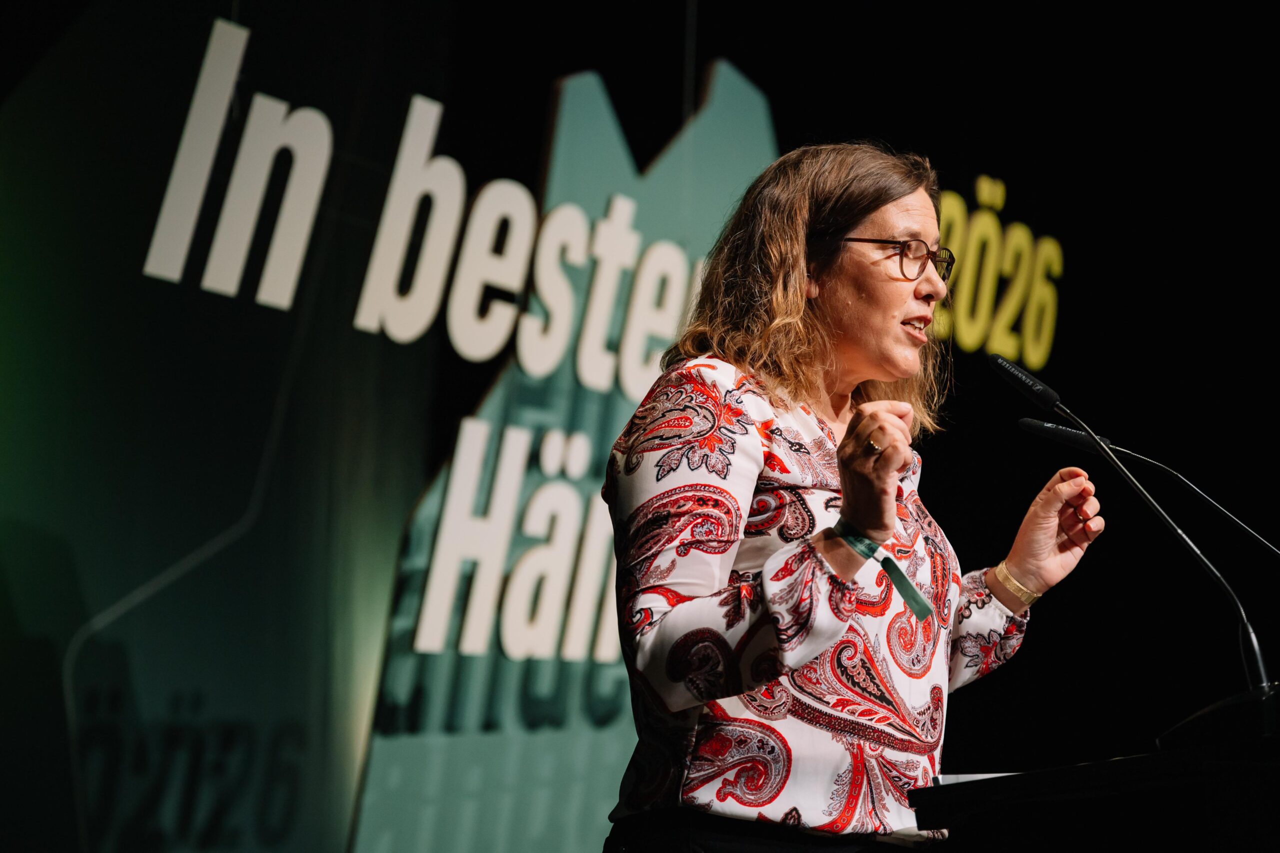 Maren Seifert bei ihrer Bewerbungsrede auf dem Landesparteitag 2025